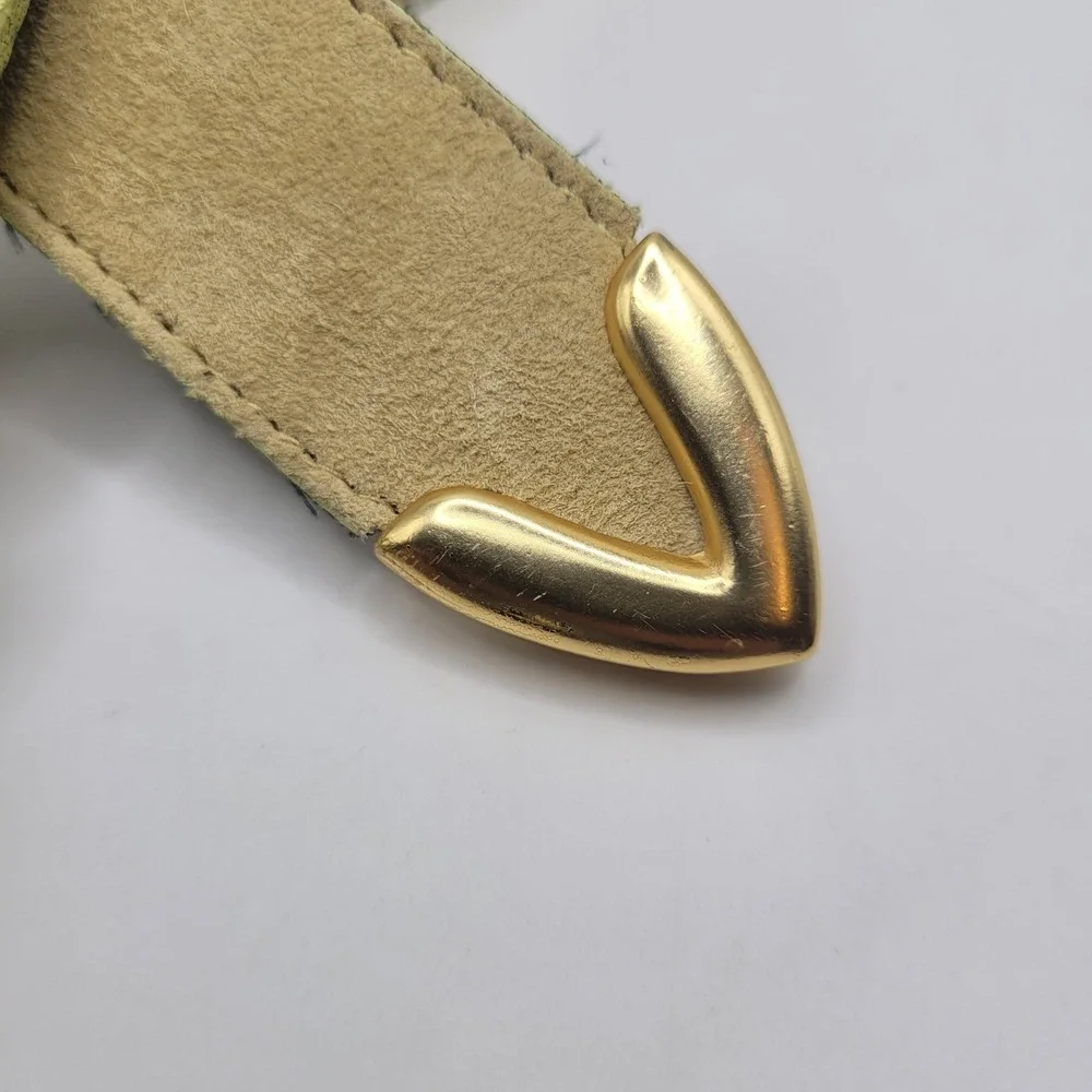 Vintage Express Belt Small Tan Yellow Suede Gold Buckle 90s Boho Western Chic